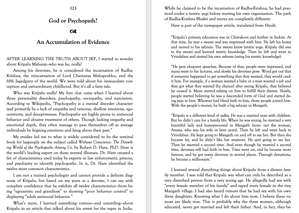 Book Excerpt 7 of “Sex, Lies, and Two Hindu Gurus” — Exposing Jagadguru Shri Kripalu Maharaj and Swami Prakashanand Saraswati